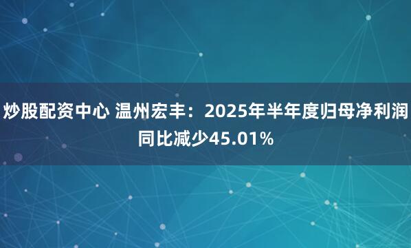 炒股配资中心 温州宏丰：2025年半年度归母净利润同比减少45.01%